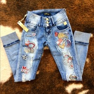 Denimland Distressed Patched Jeans Size 1 Stretch